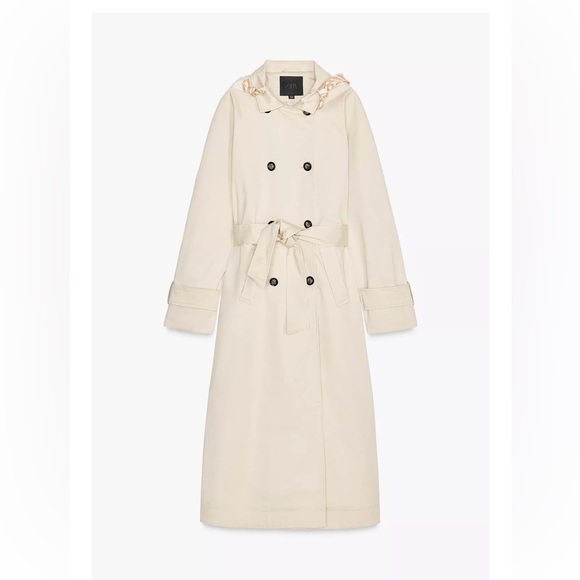 New Zara Tan Scarf Trench Long Coat Jacket Light Beige S M